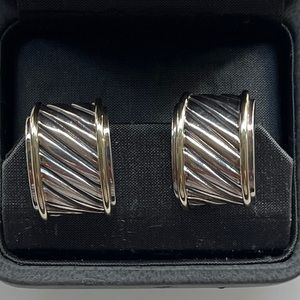 David Yurman Classic Cigar Band Earrings 925 & 14k Gold